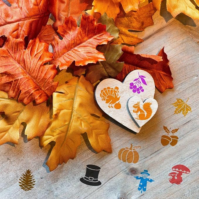 JULMELON 20Pcs Fall Stencils for Painting on Wood Cute Autumn Crafts Kids | - Image 4