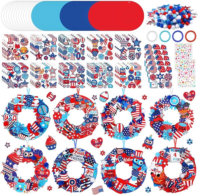 Hollowfly 48 Sets Patriotic Wreath Craft Kit DIY 4th of July Paper Crafts by Hollowfly