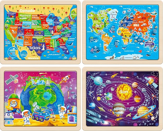 SYNARRY Large US World Earth Solar System Wooden Puzzles - Image 2