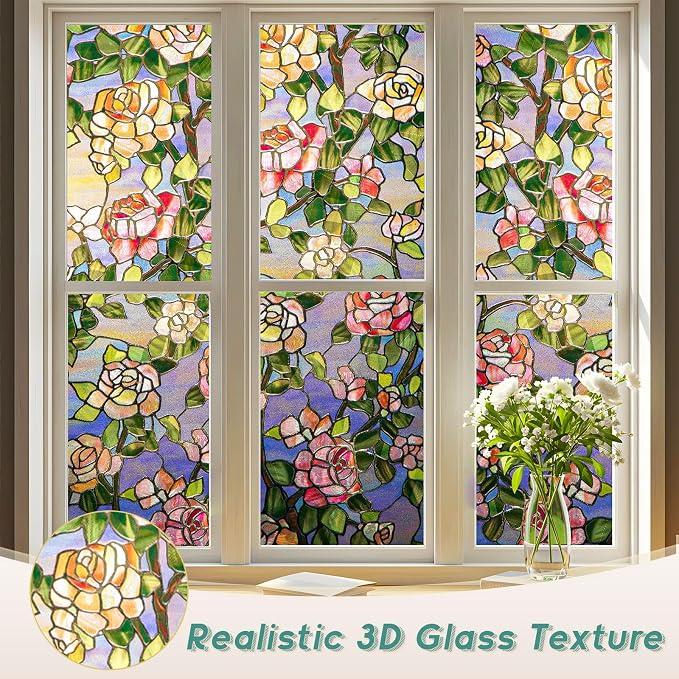 Oxdigi 3D Stained Glass Window Film Decorative, Static Cling Privacy Protection - Image 6