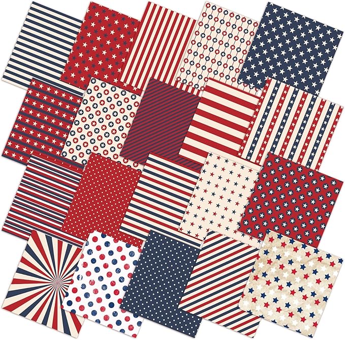 HunnmingRe 20 Pcs 10x10'' Patriotic Quilting Fabric Square Red White Blue by HunnmingRe