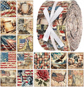 Hosuly 40 Pcs Vintage Patriotic Quilting Fabric Roll Red White Blue Americana by Hosuly