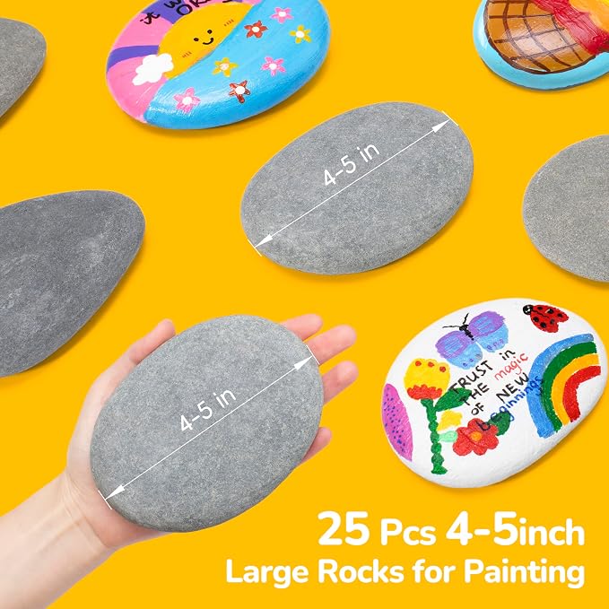 Simetufy 25 Pcs Large Rocks for Painting, 4-5 Inch River Rocks Painting Stones - Image 3