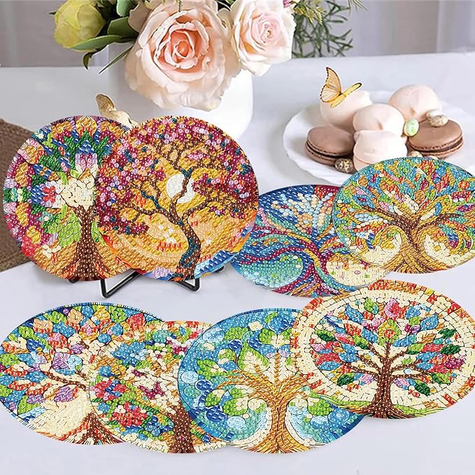 8 Pack Diamond Art Coasters, Tree of Life Diamond Painting Coasters Kits | Tree - Image 5