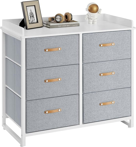 SONGMICS Kids Dresser with 6 Drawers, Boys Girls Dresser, with Water-Resistant Tabletop, Storage Organizer Cabinet, for Bedroom Hallway, Gray UGKR101G01