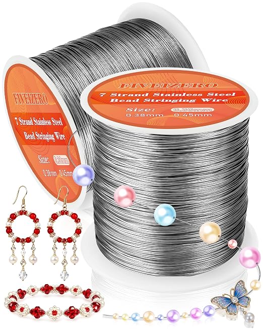 FIVEIZERO 0.3mm 7 Strand Stainless Steel Beading Wire, 656 ft 2 Rolls Jewelry by FIVEIZERO