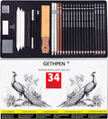 GETHPEN 34Pcs Sketch Drawing Kit, Graphite 14B-4H Charcoal Pencils Sticks | by GETHPEN