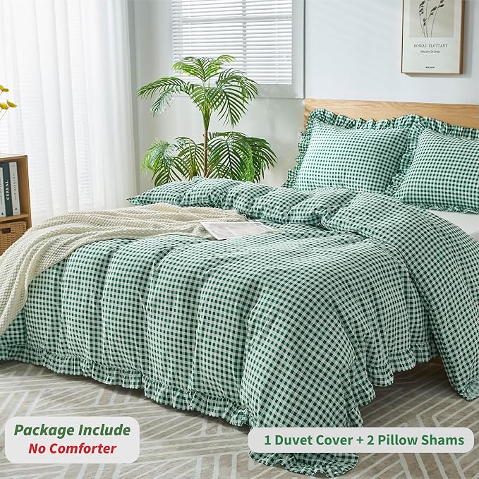 Gingham Duvet Cover Queen Size, 3 Pieces Soft Breathable Microfiber Plaid - Image 3