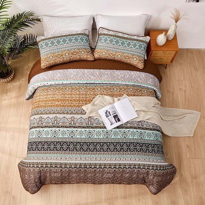 WONGS BEDDING Boho Fall Quilt Set California King, Lightweight Microfiber Bed - Image 6