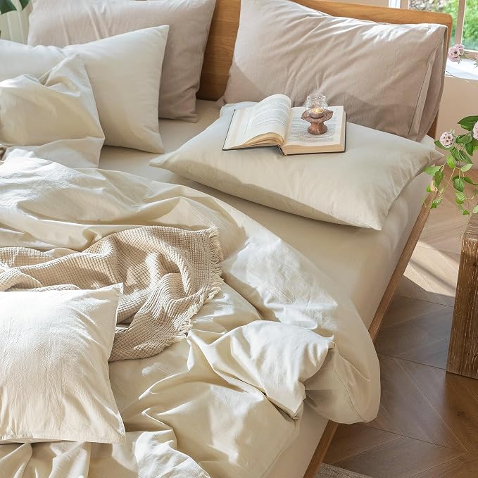 MooMee Bedding Duvet Cover Set 100% Washed Cotton Linen Like Textured - Image 7