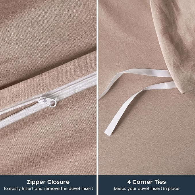 Wake In Cloud - Cotton Duvet Cover Set, King Size, Dusty Rose Pink, 100% Washed - Image 7