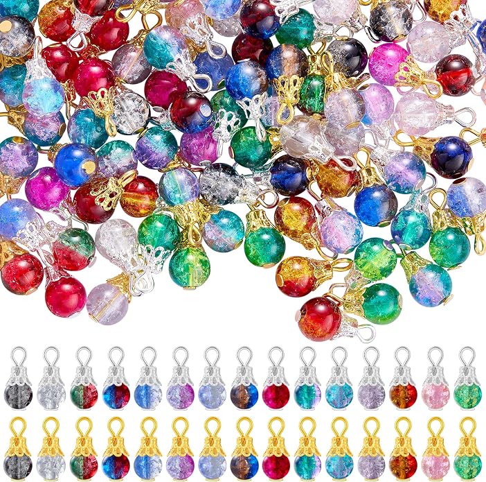 150Pcs Crystal Dangle Charms for Jewelry Making Crackle Bulk Small Cute Charms by COGCHARGER