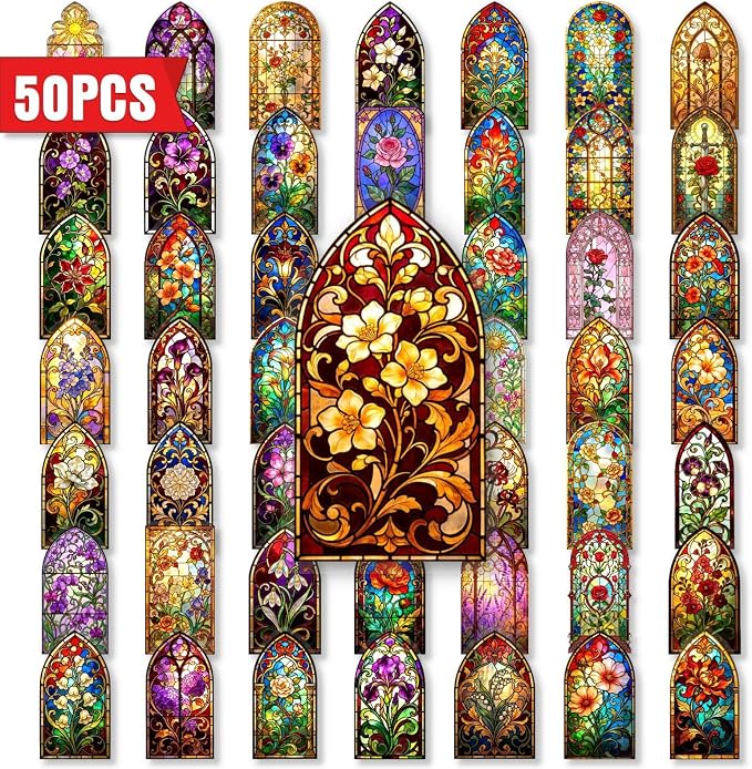50PCS Transparent Stained Glass Stickers, Waterproof PET Cathedral Window Decals - Image 6