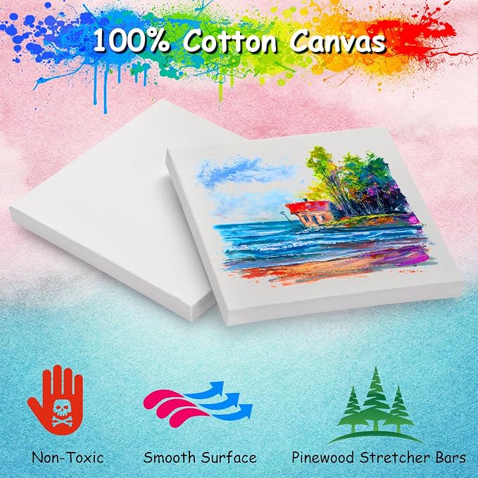 12PCS Mini Canvases for Painting – 4 x 4 in Bulk Small Square Stretched Canvases - Image 3