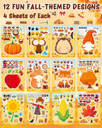 Aowplc 48 Sheets Fall Make a Face Stickers, 12 Designs Fun Fall Crafts - Image 2