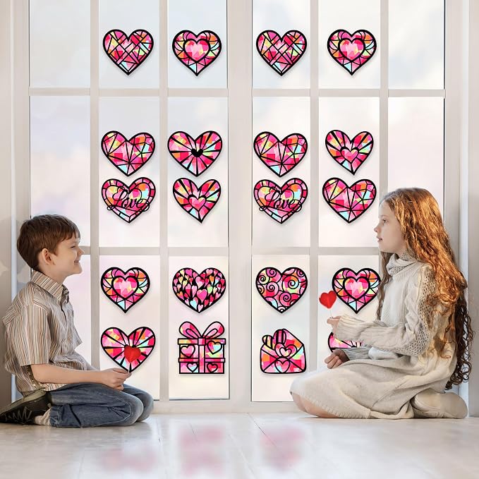 Renbuzhu 40PCS Valentines Day Crafts: Paper Heart Suncatchers, Christmas - Image 4