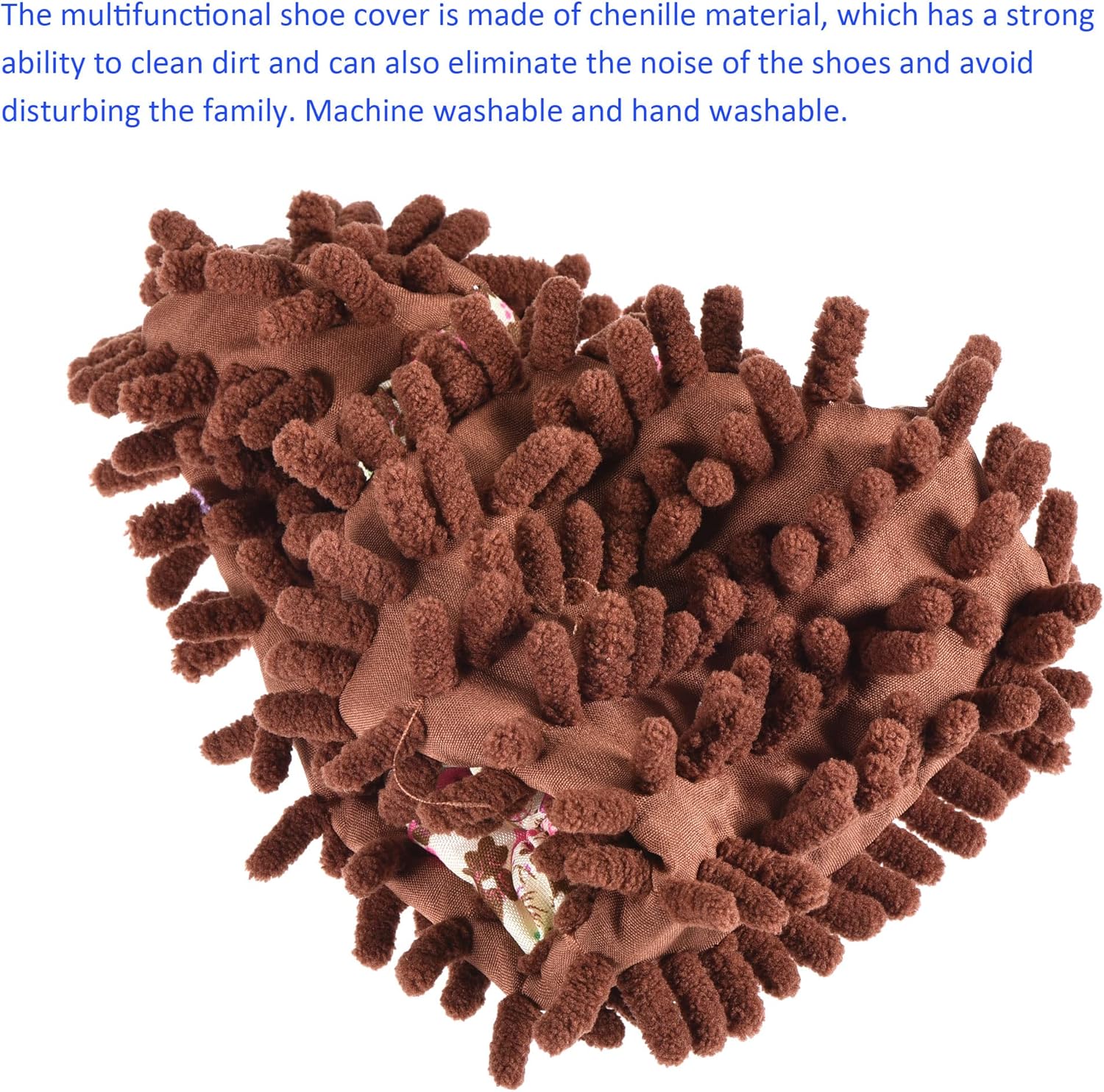 1 Pair Washable Cleaning Shoes Cover - Floor Cleaning Dust, Chenille Microfiber Duster Mop Slippers, Apply to House Office Room (Brown)