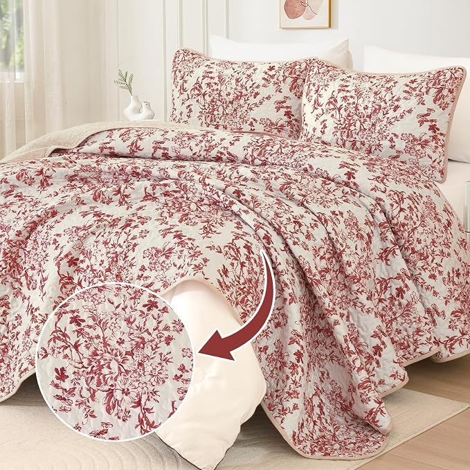 WONGS BEDDING Quilt Queen Size, Christmas Red Quilt Bedding Set - Image 2