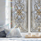 Stained Glass Window Privacy Film: Non-Adhesive Sun and Landscape Mosaic Design - Image 4