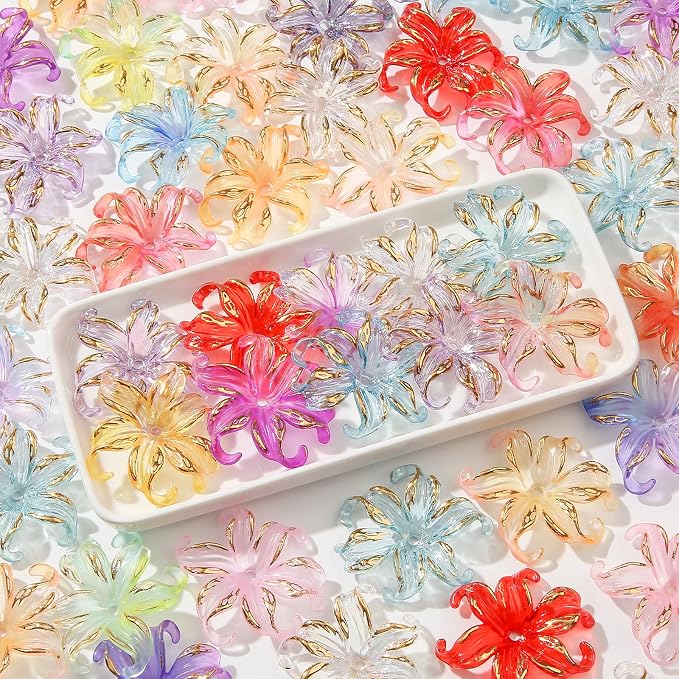CYEENUT40pcs Flower Shape Beads Color Iris Bead Color Lily Beads - Image 3