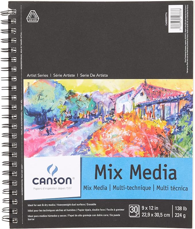 Canson Artist Series Mixed Media Paper, Wirebound Pad, 9x12 inches, 30 Sheets by Unknown