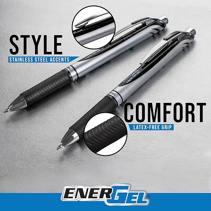 Pentel EnerGel RTX Retractable Liquid Gel Pen, Medium Line, Metal Tip, Box of 12 - Image 5