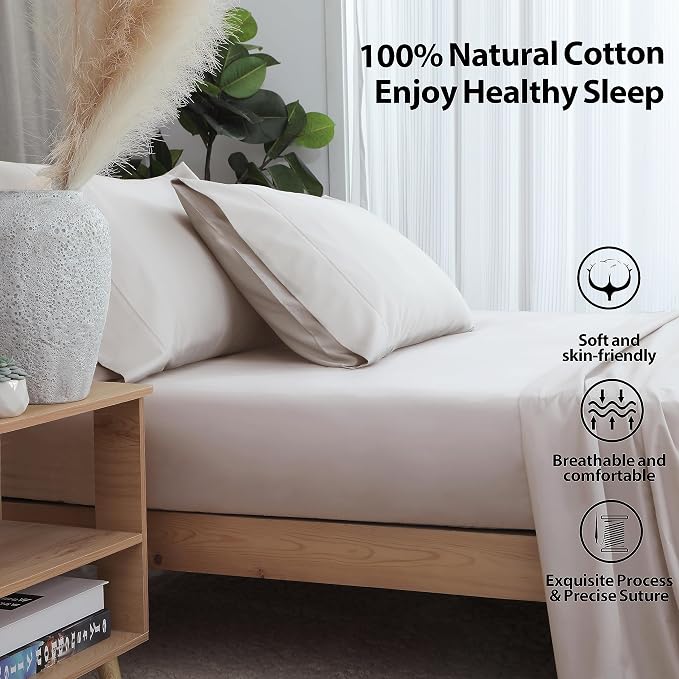 Queen Size Fitted Sheet Only Light Beige, 100% Egyptian Cotton 600 Thread Count - Image 2