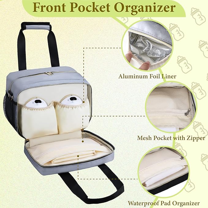 Breastmilk Cooler Bag with Ice Pack, Wearable Breast Pump Storage Bag, Insulated Bottle Travel Bag Compatible with Momcozy/Elvie/Willow, Fits Baby Bottles up to 9 Ounce with Shoulder Strap Gery Mini