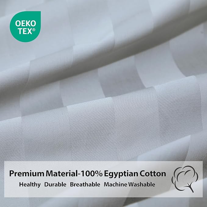 King Size Striped Fitted Sheet Only Gray Color, 100% Egyptian Cotton 600 Thread - Image 4