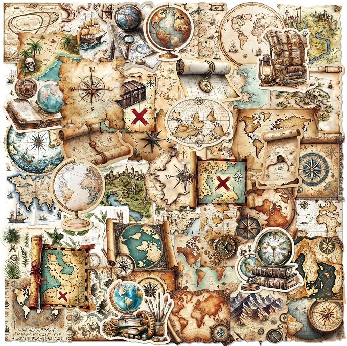 PRSTINCOL 100Pcs Vintage Sticker Pack, Cute Map Design Scrapbook Supplies - Image 4