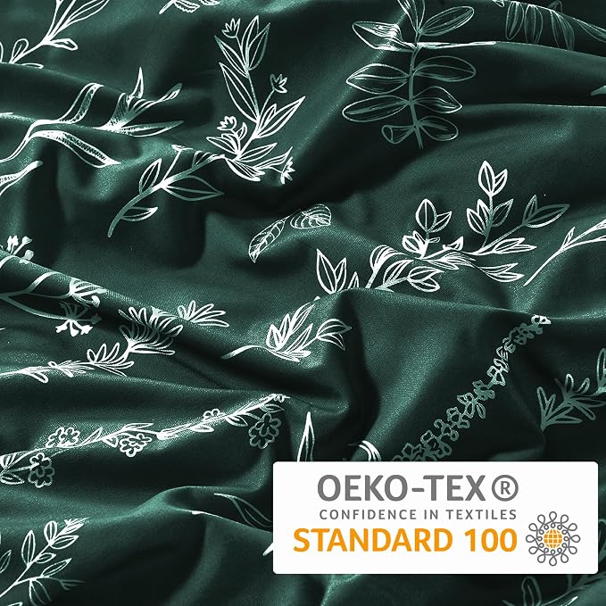 MUXHOMO Duvet Cover Queen Size, Reversible Floral Forest Green Duvet Cover Set - Image 5