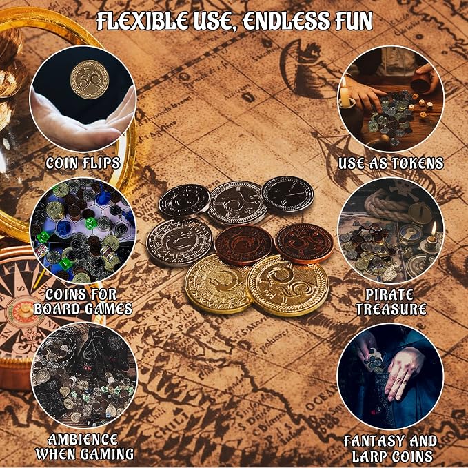 CZYY Metal Game Coins Set, 60 Fantasy Currency Tokens - Image 3