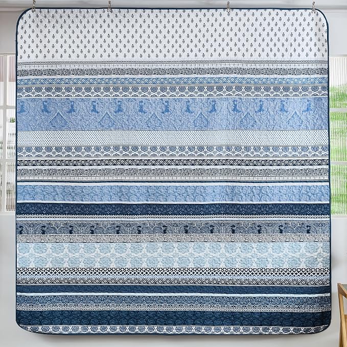 WONGS BEDDING Boho Quilt Set Queen Size, Lightweight Microfiber Bedspread - Image 5