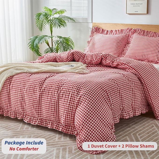 Gingham Duvet Cover King Size, 3 Pieces Soft Breathable Microfiber Plaid - Image 3