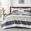 Andency Queen Quilt Bedding Set Yellow Blue, 3 Pieces Patchwork Summer Striped by Andency