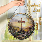 8 Inches Cross Sunset Stained Glass Suncatcher, Christmas Ornament, Window - Image 4