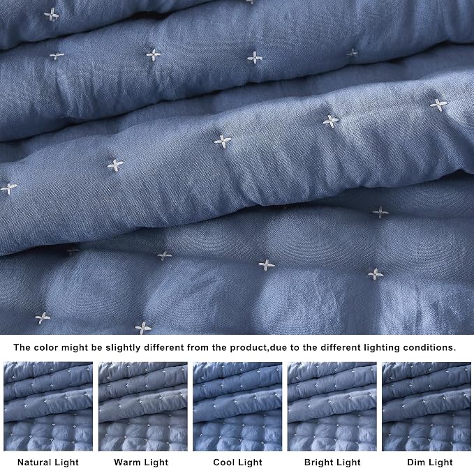 WDCOZY Blue Queen Size Quilt Bedding Sets - Image 2