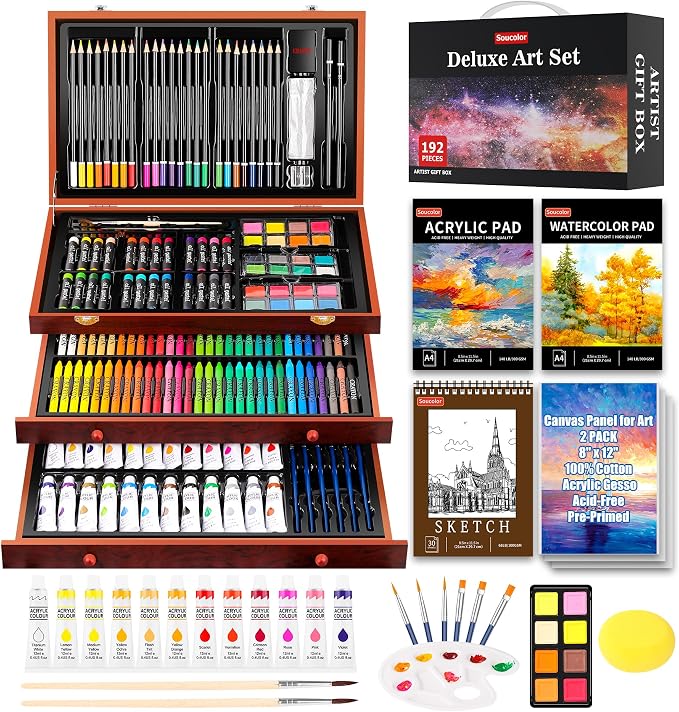 Soucolor Art Supplies, 192 Pack Deluxe Art Set Drawing Painting Supplies Kit | by Soucolor