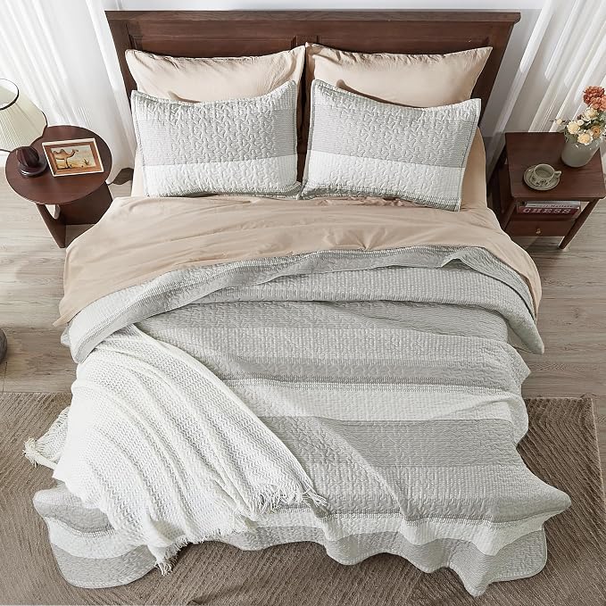 Andency King Size Quilt Set Linen Grey, 3 Pieces Summer Ultra Soft Lightweight - Image 7