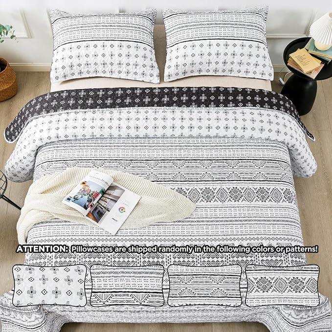 Andency Black White California King Quilt Set, 3 Pieces Boho Lightweight Soft - Image 6