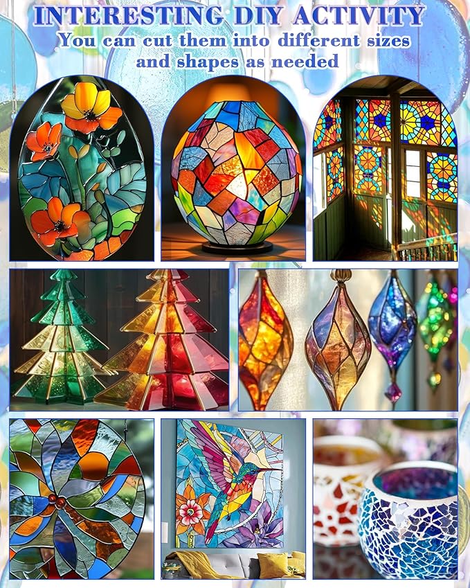 FIVEIZERO 24 Sheets Rainbow Transparent Stained Glass Sheets 4x6 Inch – Mixed - Image 6