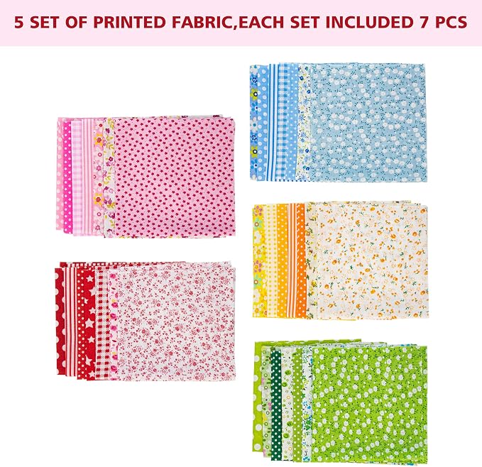AUEAR, 35 Pack Cotton Print Fabric Bundle Squares 9.8"x9.8" Quilting Sewing - Image 2