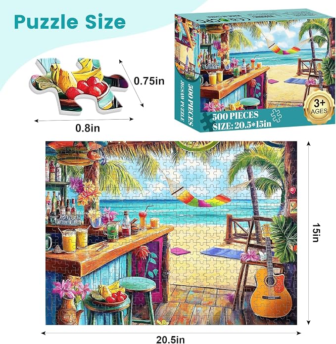 500 Piece Puzzle for Adults, Vacation Jigsaw Puzzle, Seaside Bar Puzzles 500 - Image 2