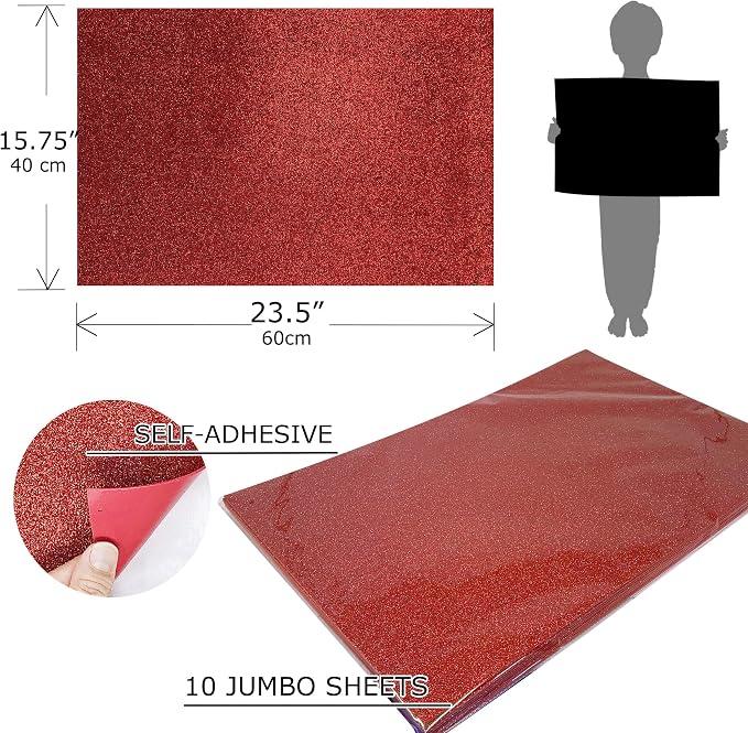 Allgala Jumbo Self-Adhesive Glitter EVA Foam Sheets 10 Pack 16x24 inch Paper - Image 2