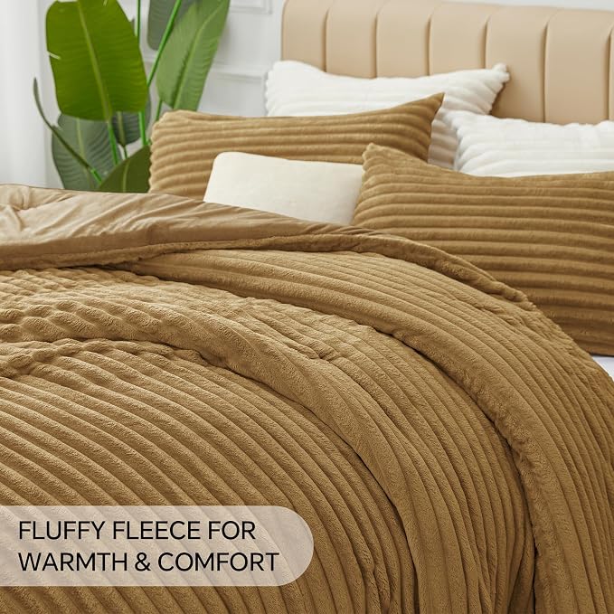 BEDELITE Fleece King Comforter Set -Super Soft & Warm Fluffy Brown Bedding - Image 6