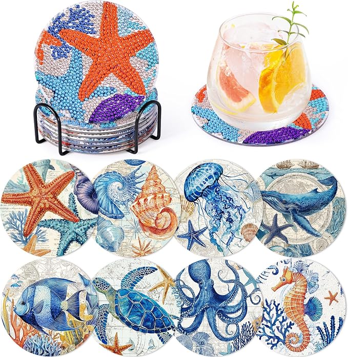 Ocean Animals Diamond Art Painting Coasters Kit by GOHDODD