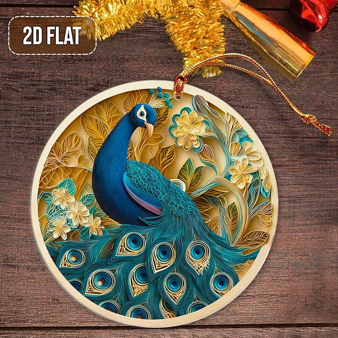 3D Effect Printed Peacock Acrylic Ornament, Peacock Hanging Ornaments - Image 3