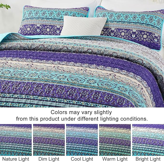 WONGS BEDDING Boho Quilt King Size, Lightweight Microfiber Bed Decor Bedspread - Image 3