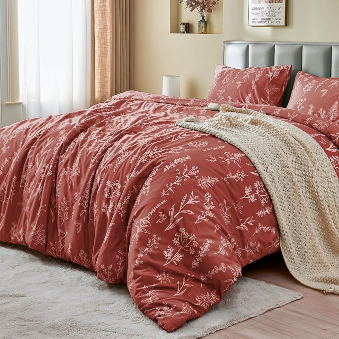 MUXHOMO Duvet Cover King Size, Reversible Floral Terracotta Duvet Cover Set by MUXHOMO