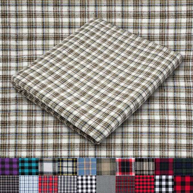 Pico Textiles 6 Yards Bolt Olive Green and Tan Tartan Plaid Flannel Fabric by PicoTextiles